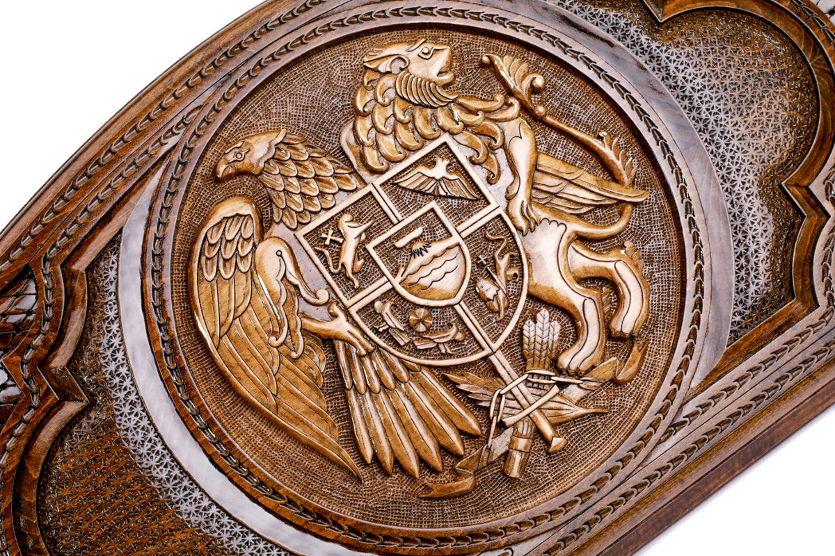 Handmade Wooden Two-Sided Backgammon Set with Armenian and Argentine Coats of Arms, 60 cm - photo 9