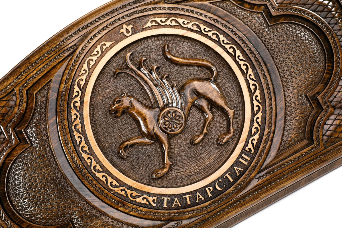 Handmade Wooden Backgammon Set with Tatarstan Coat of Arms, 60 cm - photo 2