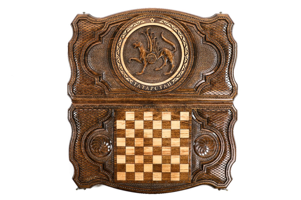 Handmade Wooden Backgammon Set with Tatarstan Coat of Arms, 60 cm - photo 11