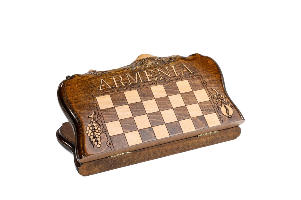 Handmade Chess & Backgammon Set with Mount Ararat Outline, 30 cm