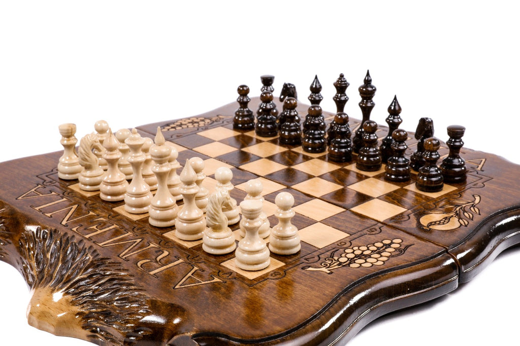 Handmade Chess & Backgammon Set with Mount Ararat Outline, 30 cm