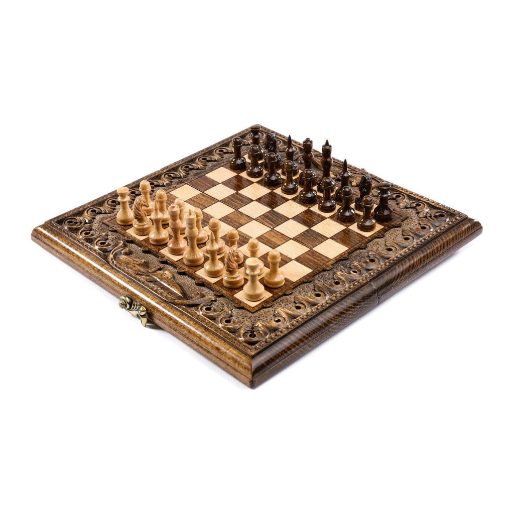 Handmade Wooden Chess and Backgammon Set with Armenian Ornament, 30 cm (Model 31244)