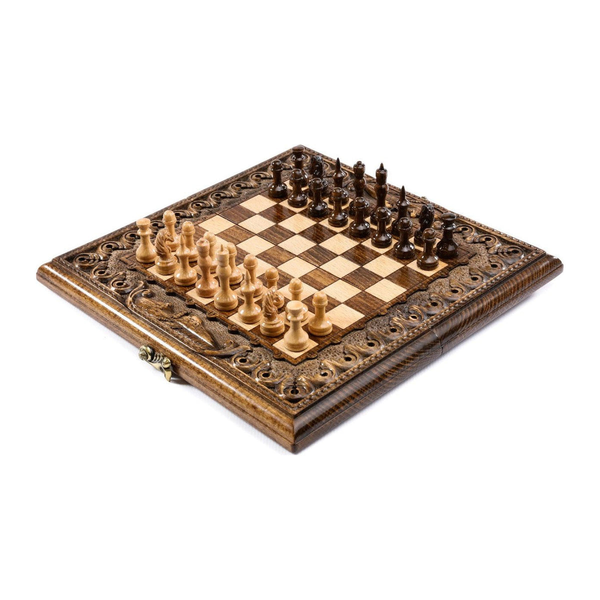 Handmade Wooden Chess and Backgammon Set with Armenian Ornament, 30 cm (Model 31244)
