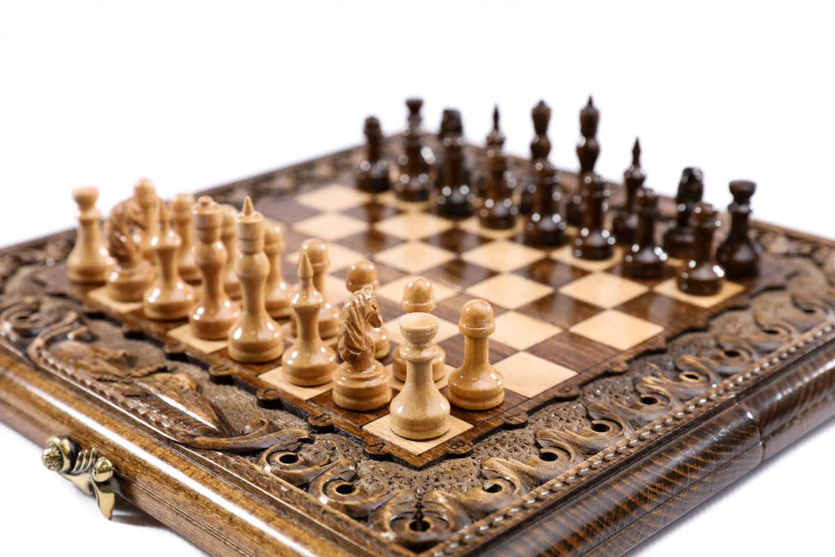 Handmade Wooden Chess and Backgammon Set with Armenian Ornament, 30 cm - photo 2