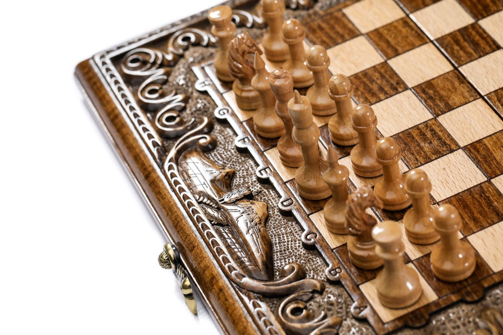Handmade Wooden Chess and Backgammon Set with Armenian Ornament, 30 cm - photo 10
