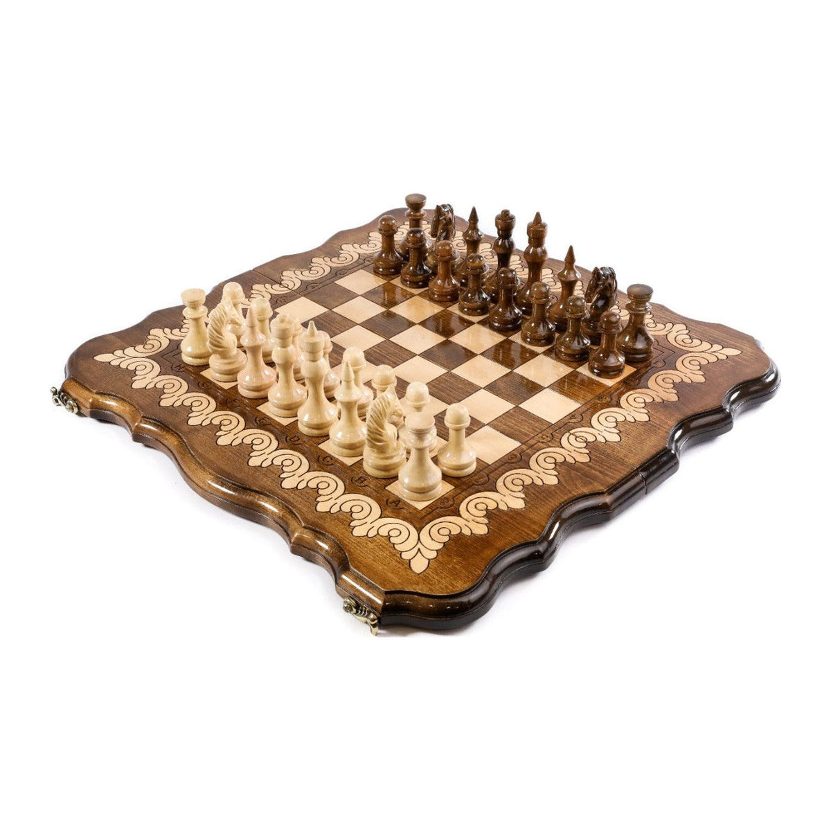 Handmade Wooden Chess Set with Contour Outline, 50 cm