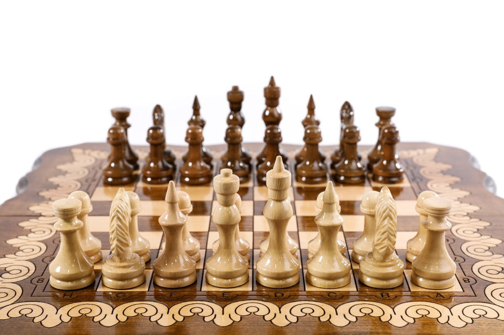 Handmade Wooden Chess Set with Contour Outline, 50 cm - photo 5