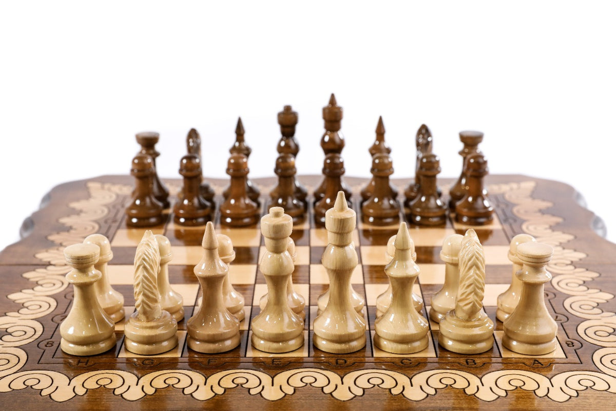 Handmade Wooden Chess Set with Contour Outline, 50 cm - photo 5