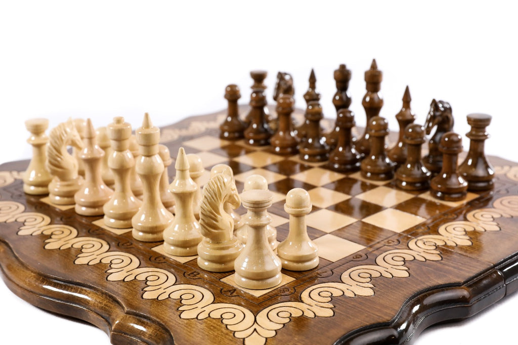 Handmade Wooden Chess Set with Contour Outline, 50 cm - photo 2
