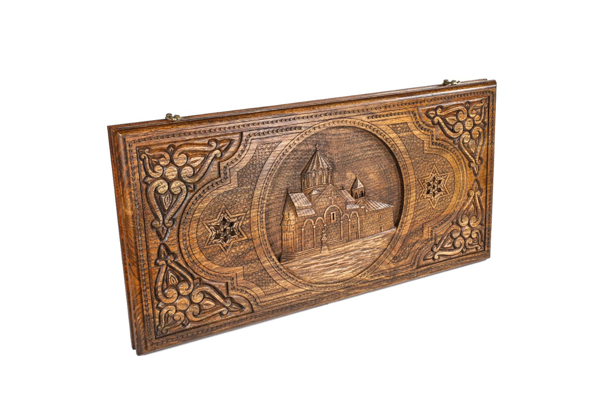 Handmade Wooden Two-Sided Backgammon Set with Gandzasar and Cross, 70 cm - photo 6