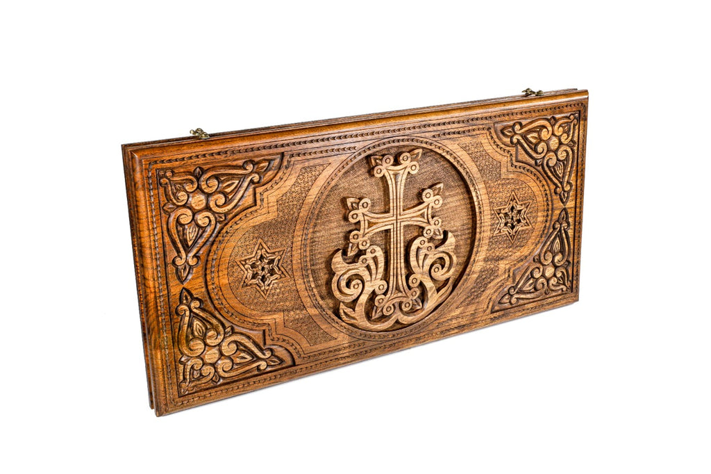 Handmade Wooden Two-Sided Backgammon Set with Gandzasar and Cross, 70 cm - photo 7