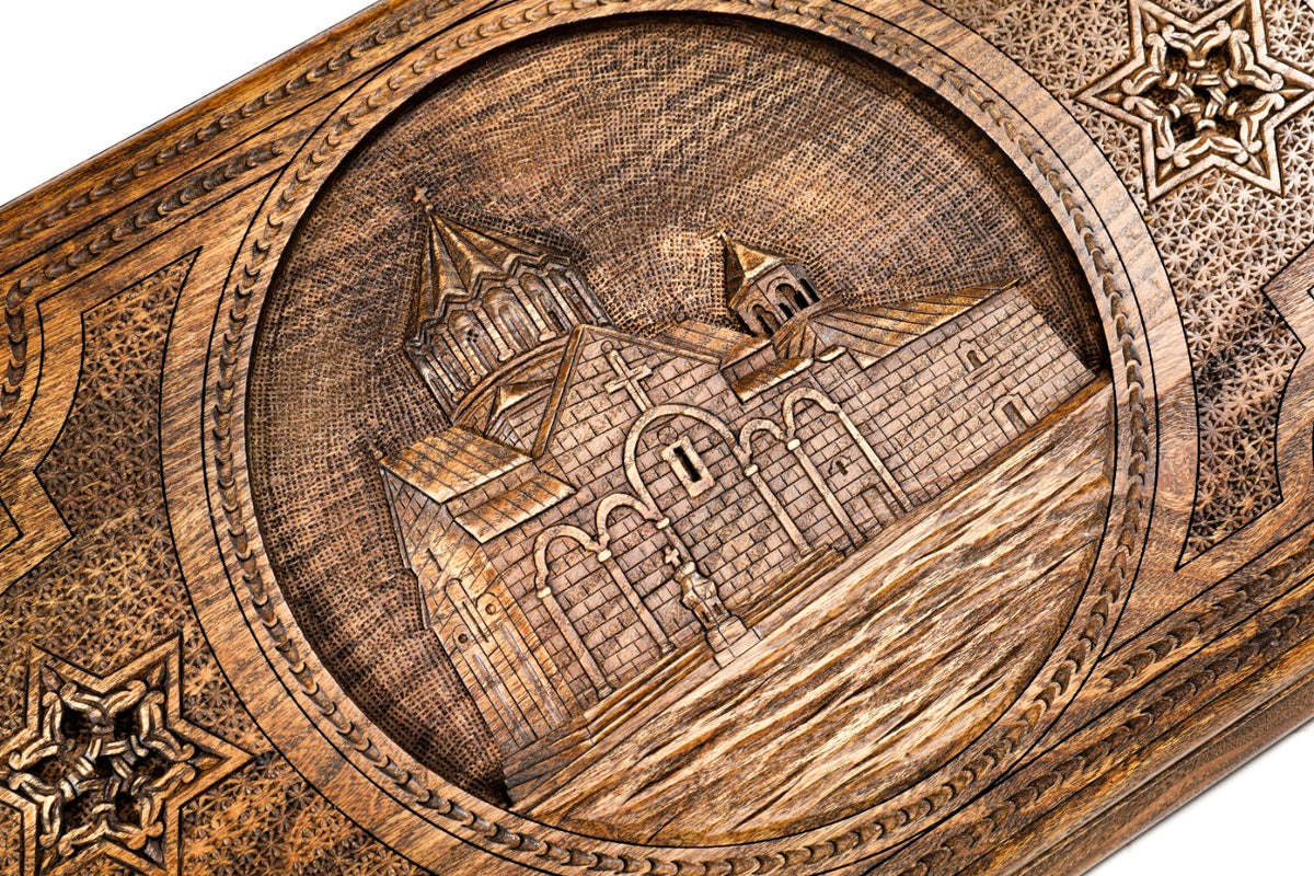 Handmade Wooden Two-Sided Backgammon Set with Gandzasar and Cross, 70 cm - photo 2