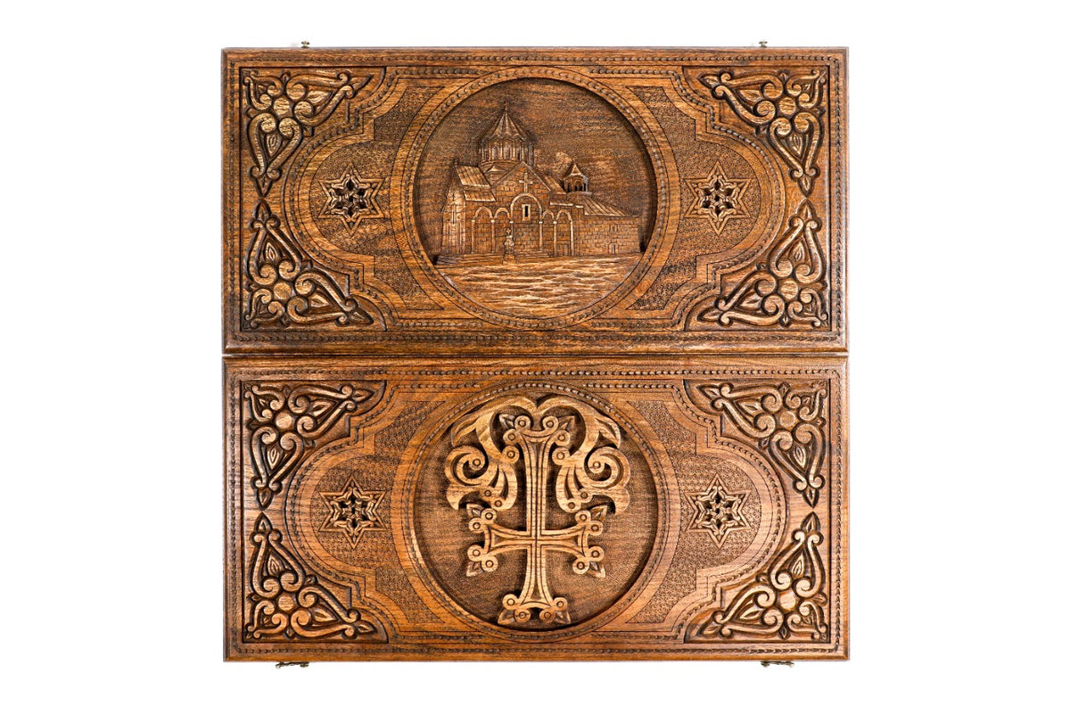 Handmade Wooden Two-Sided Backgammon Set with Gandzasar and Cross, 70 cm - photo 4