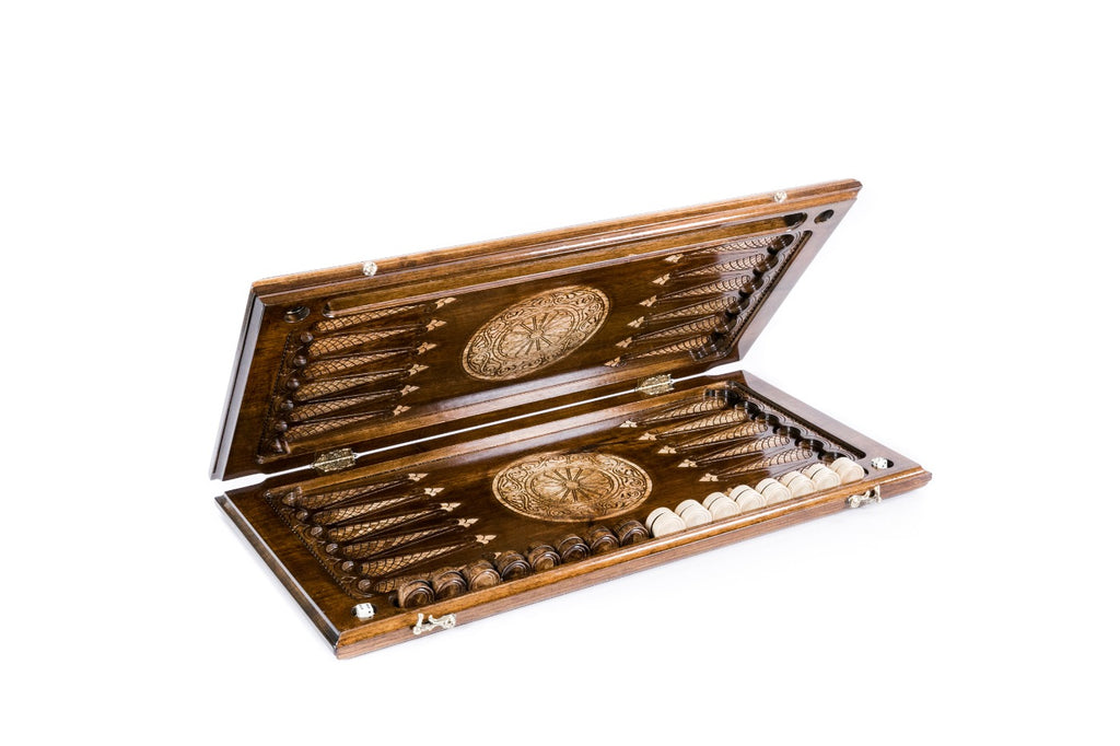 Handmade Walnut Backgammon Set with Garni Temple, 60 cm - photo 5