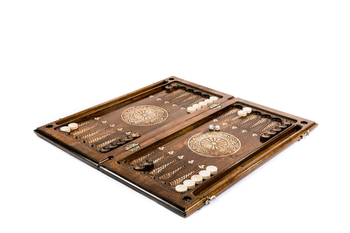 Handmade Walnut Backgammon Set with Garni Temple, 60 cm - photo 3