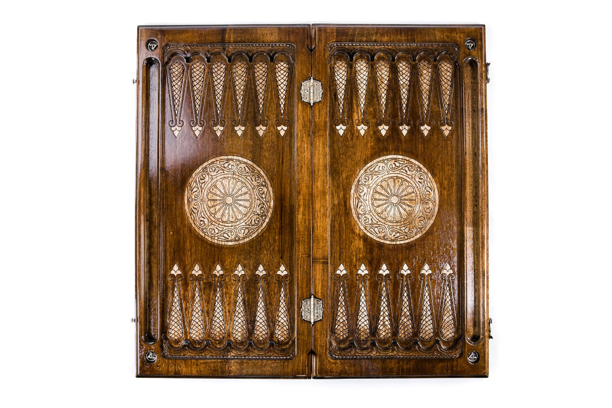 Handmade Walnut Backgammon Set with Garni Temple, 60 cm - photo 9