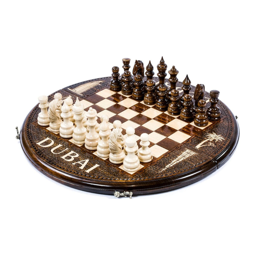 Handmade Wooden Circular Chess Set with Dubai Edition, 40 cm