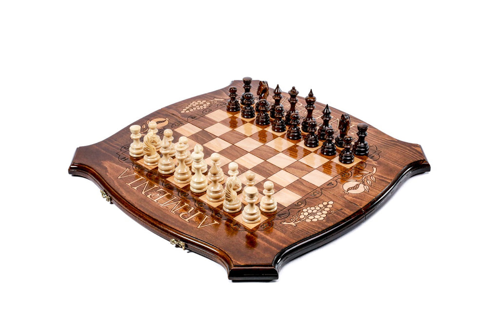 Handmade Wooden Chess and Backgammon Set with Contour Outline, 60 cm