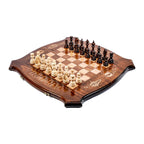 Handmade Wooden Chess and Backgammon Set with Contour Outline, 60 cm