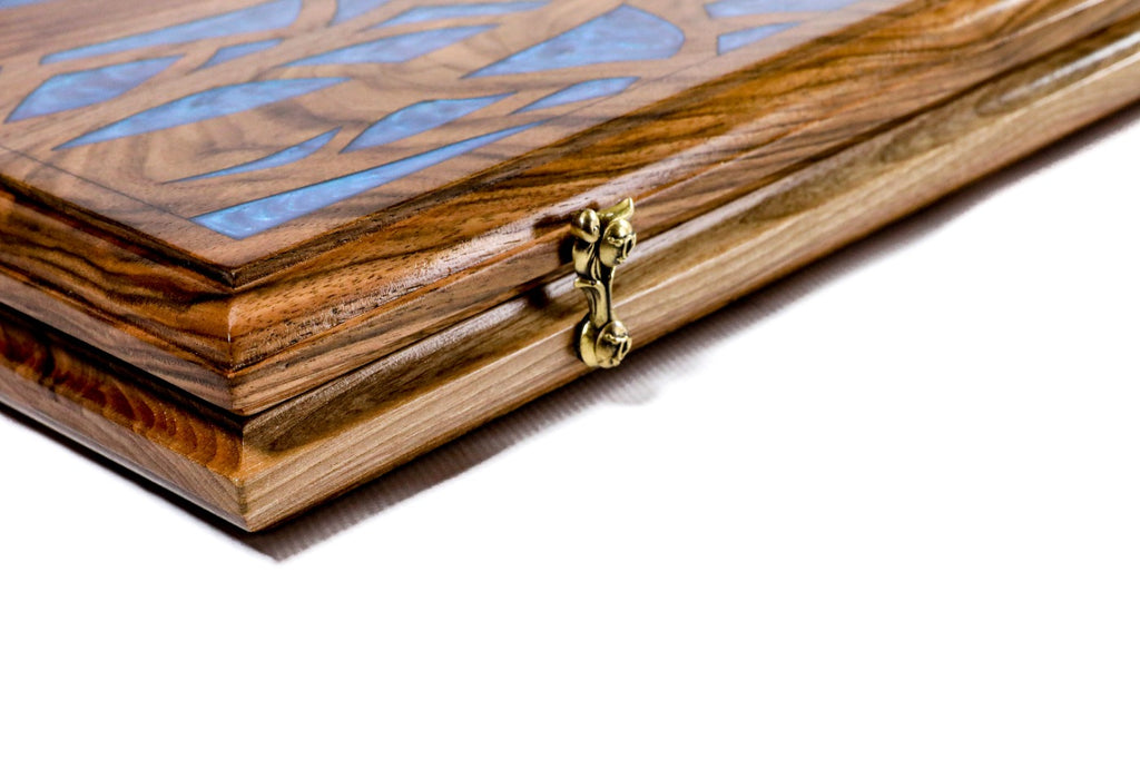 Handmade Walnut Two-Sided Backgammon Set with Epoxy Trees, 60 cm - photo 9