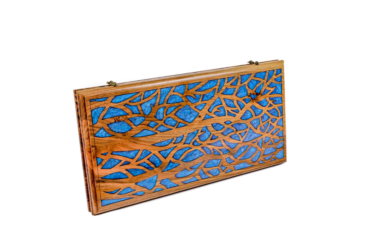 Handmade Walnut Two-Sided Backgammon Set with Epoxy Trees, 60 cm - photo 7