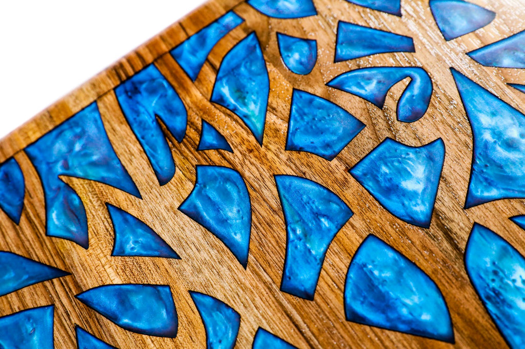 Handmade Walnut Two-Sided Backgammon Set with Epoxy Trees, 60 cm - photo 12