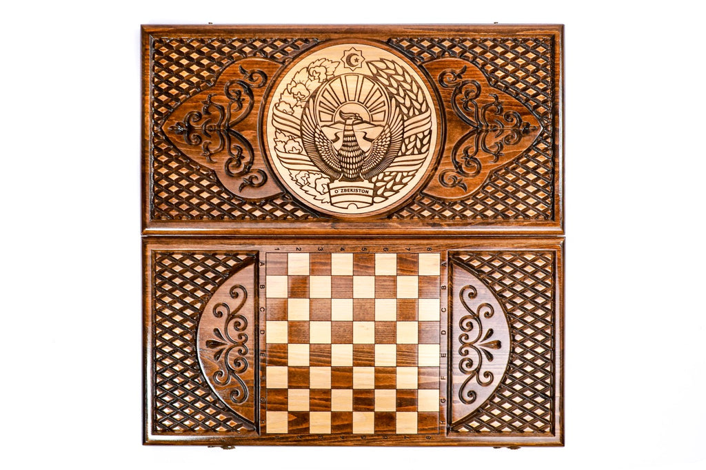 Handmade Wooden Backgammon Set with Uzbekistan Coat of Arms, 60 cm - photo 11