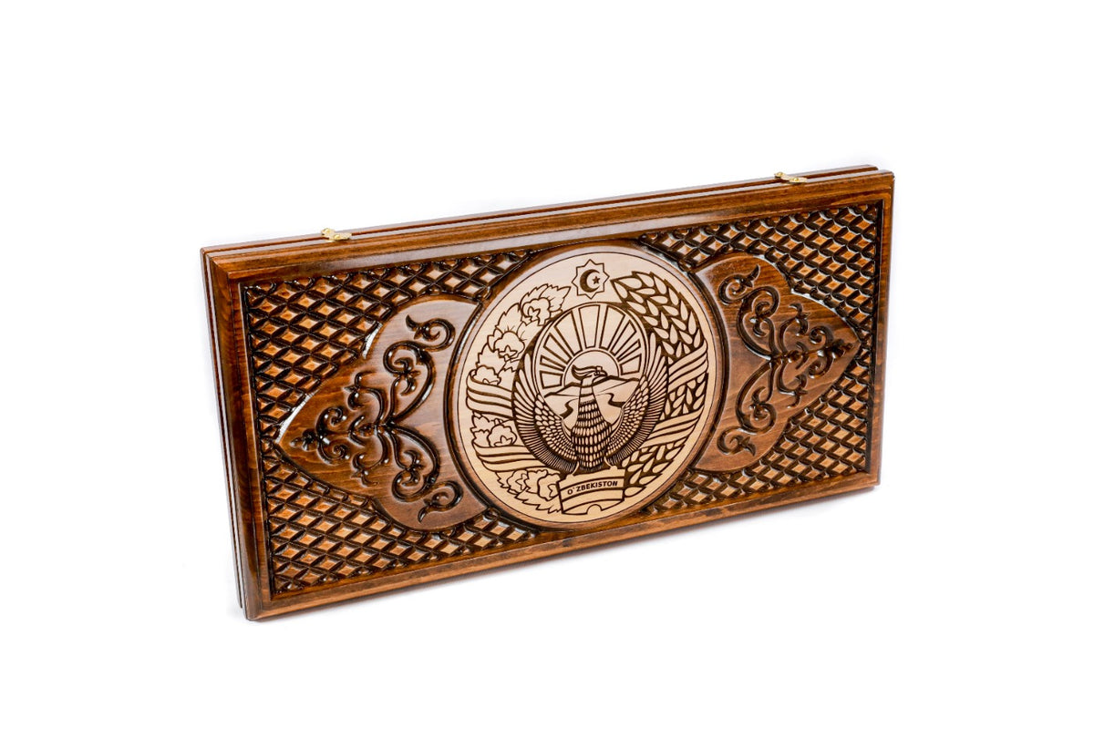 Handmade Wooden Backgammon Set with Uzbekistan Coat of Arms, 60 cm - photo 6