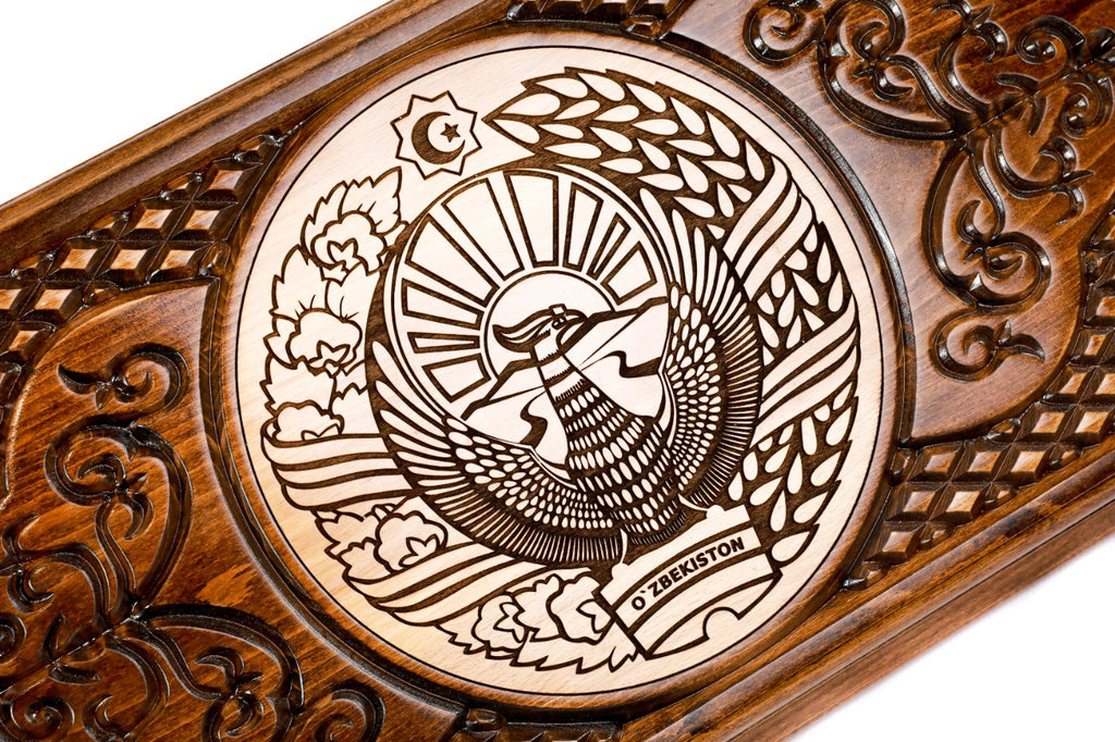 Handmade Wooden Backgammon Set with Uzbekistan Coat of Arms, 60 cm - photo 2