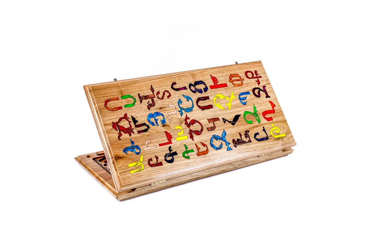 Handmade Walnut Backgammon Set with Armenian Alphabet, 60 cm