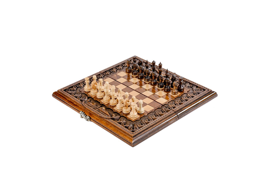Handmade Wooden Chess and Backgammon Set with Mount Ararat, 30 cm (Model 31284)