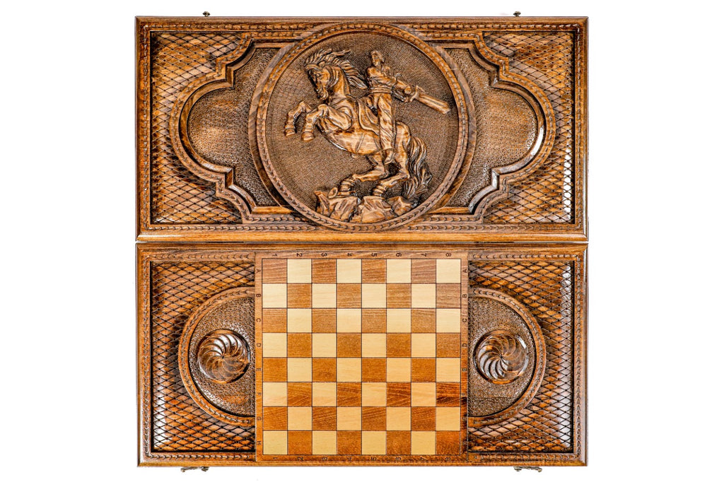 Handmade Wooden Backgammon Set with David of Sassoun, 60 cm - photo 11