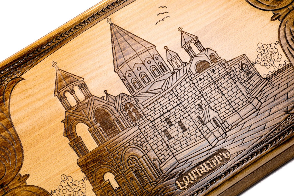 Handmade Wooden Backgammon Set with Etchmiadzin Cathedral, 60 cm - photo 2