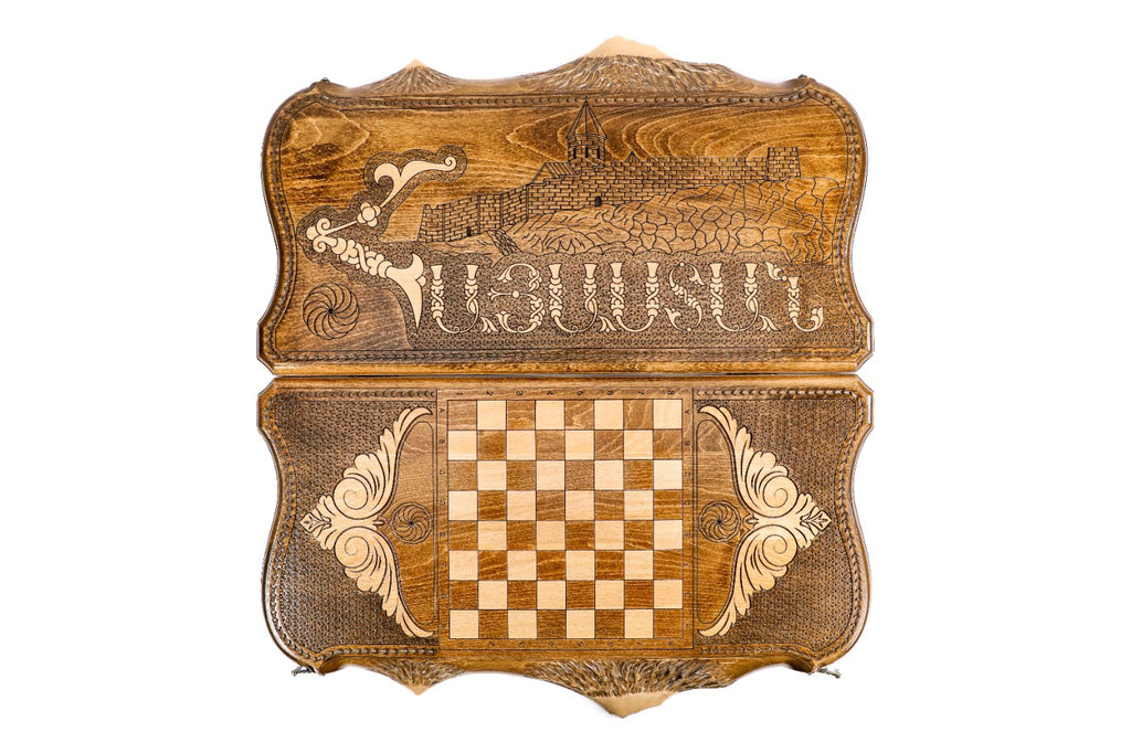 Handmade Wooden Backgammon Set with Khor Virap Monastery, Hayastan and Ararat Outline, 60 cm - photo 11