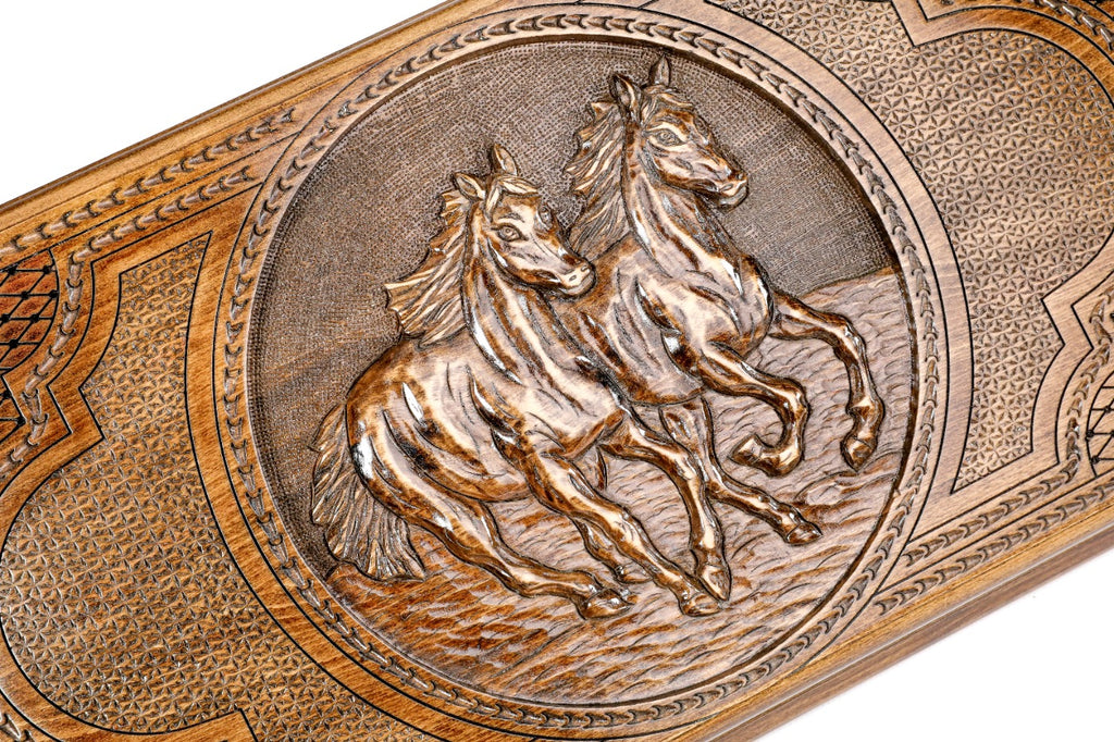Handmade Wooden Backgammon Set with Horses, 60 cm - photo 2