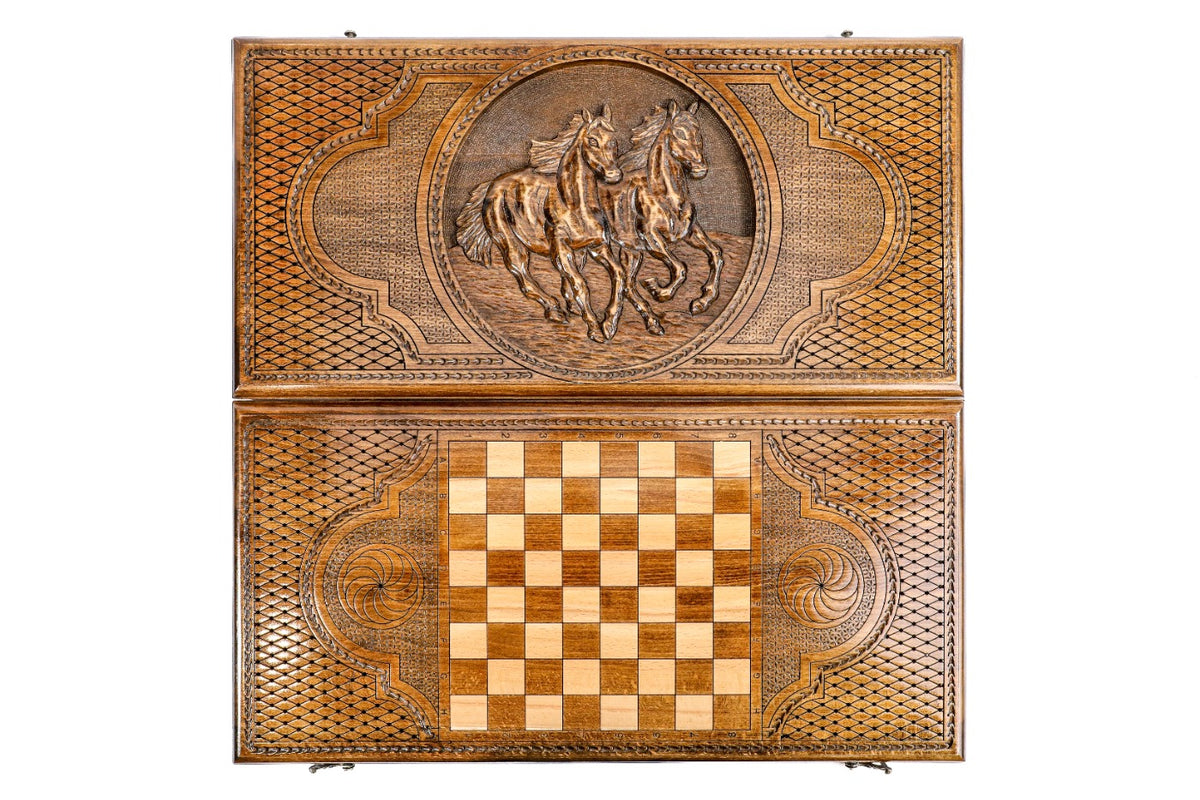 Handmade Wooden Backgammon Set with Horses, 60 cm - photo 11