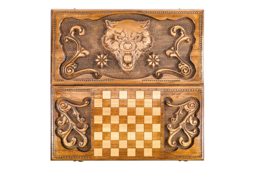 Handmade Wooden Backgammon Set with Wolf, 60 cm - photo 11