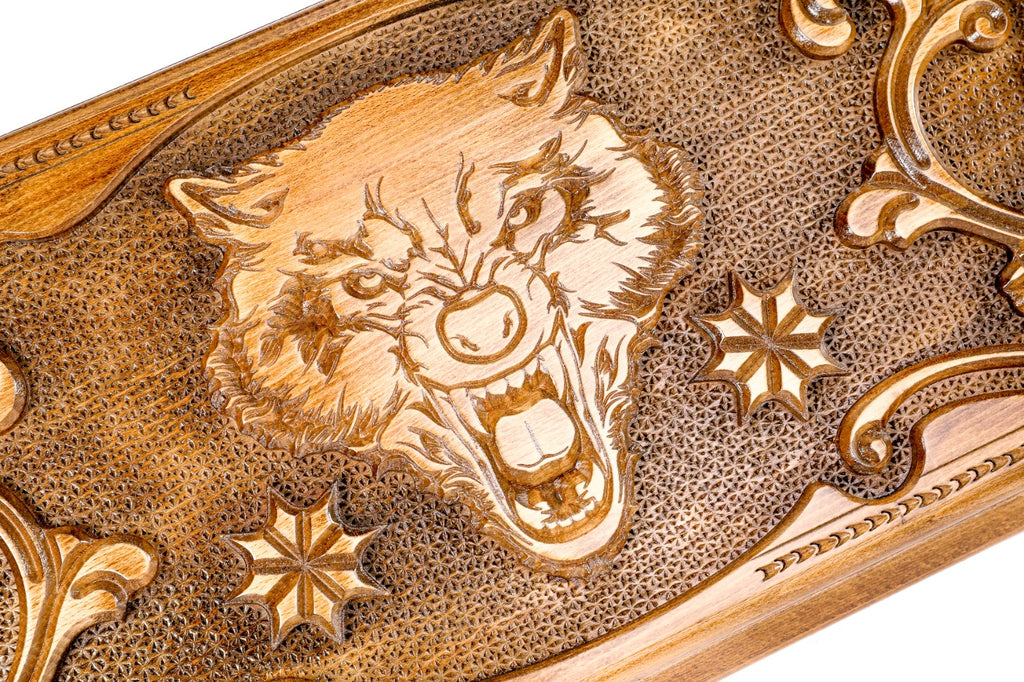Handmade Wooden Backgammon Set with Wolf, 60 cm - photo 2