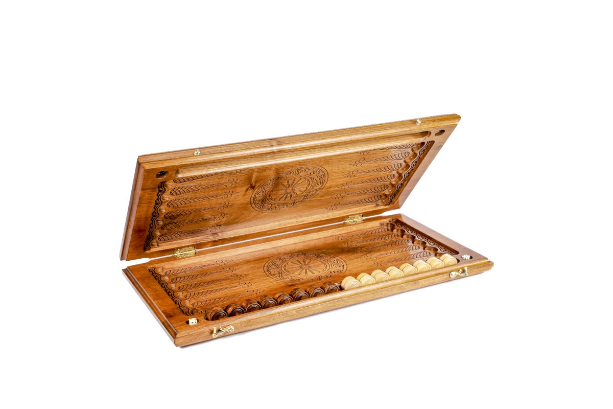 Handmade Walnut Backgammon Set with Georgian Coat of Arms, 60 cm - photo 5