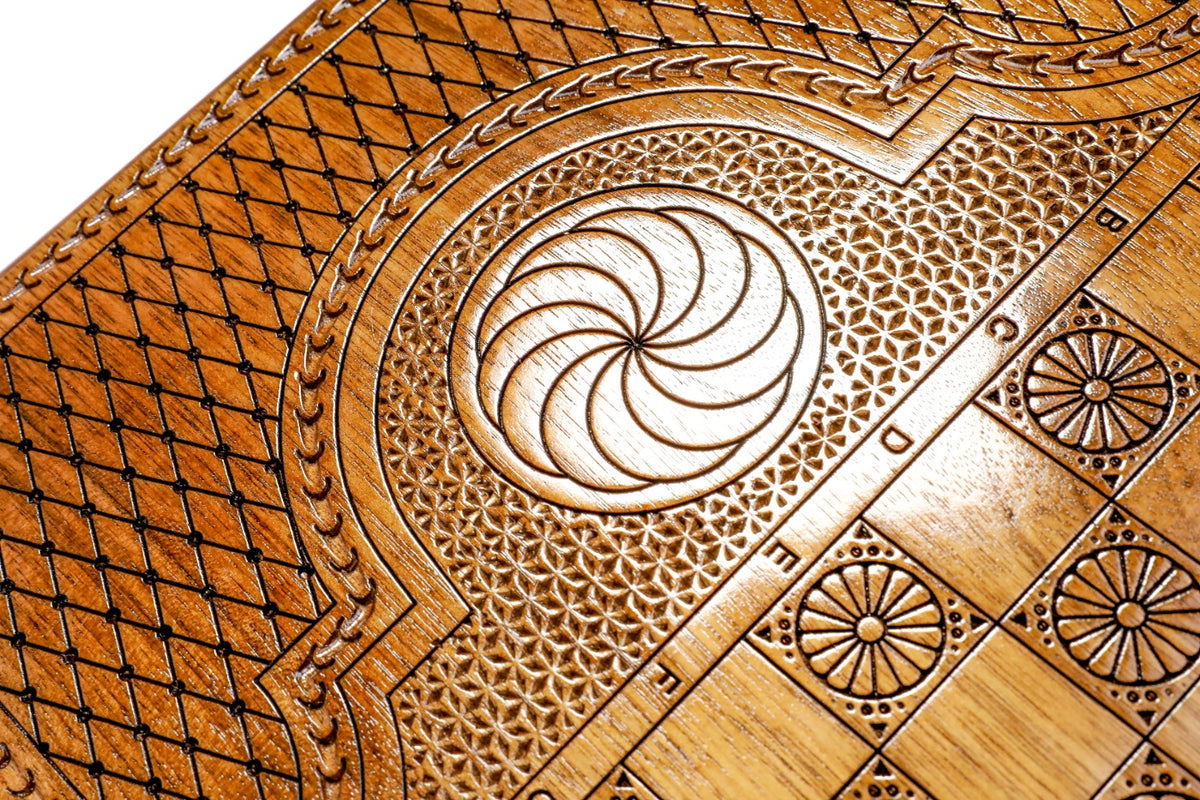 Handmade Walnut Backgammon Set with Georgian Coat of Arms, 60 cm - photo 10