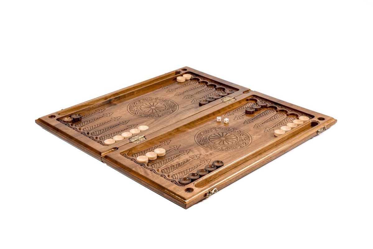 Handmade Walnut Backgammon Set, Classic Board, 60 cm - photo 3