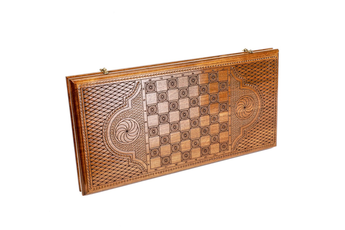 Handmade Walnut Backgammon Set, Classic Board, 60 cm - photo 4