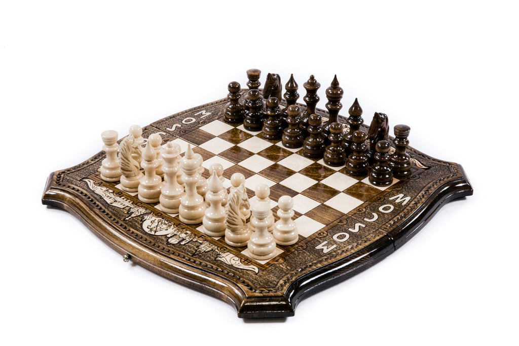 Handmade Wooden Chess and Backgammon Set with Moscow Edition, 40 cm