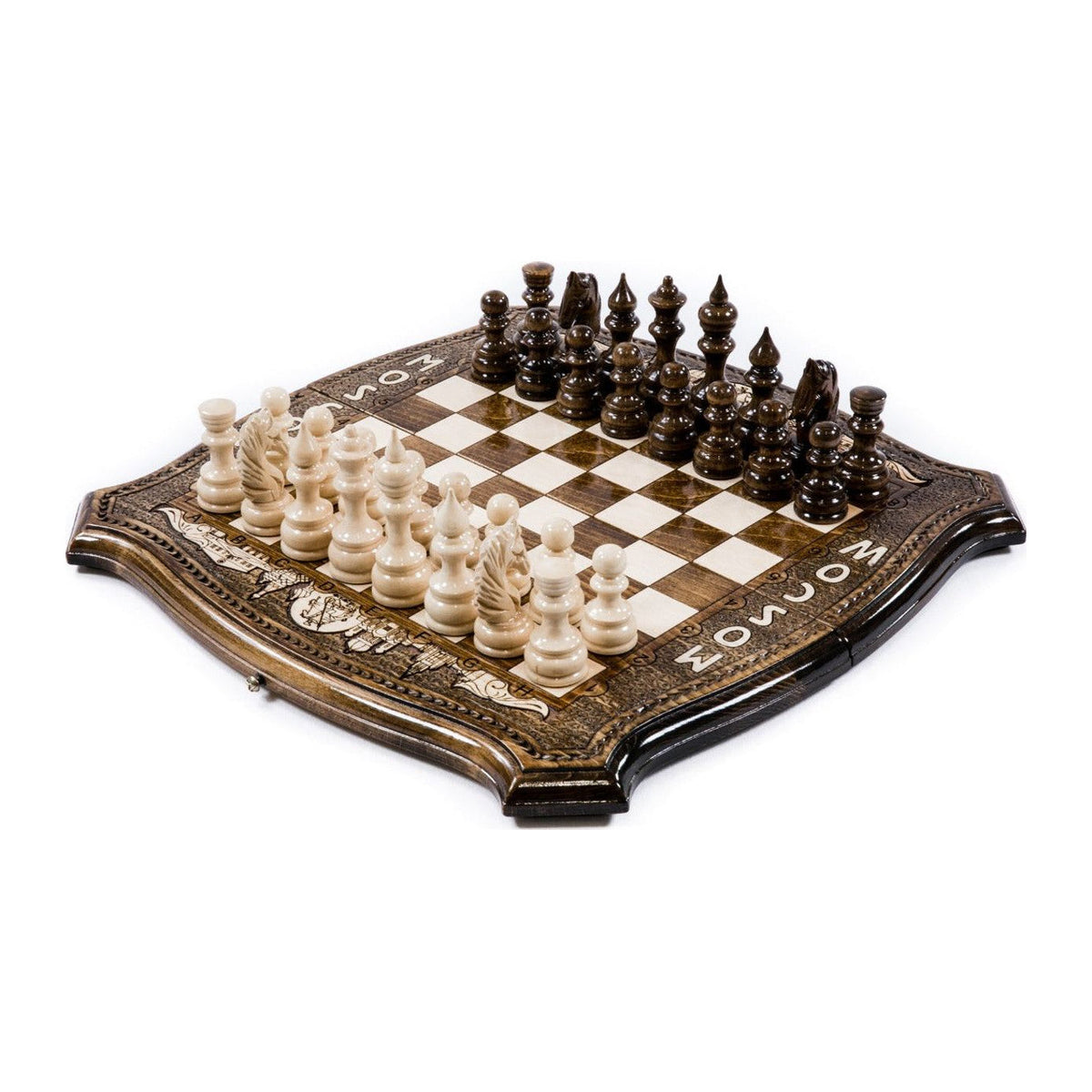 Handmade Wooden Chess and Backgammon Set with Moscow Edition, 40 cm