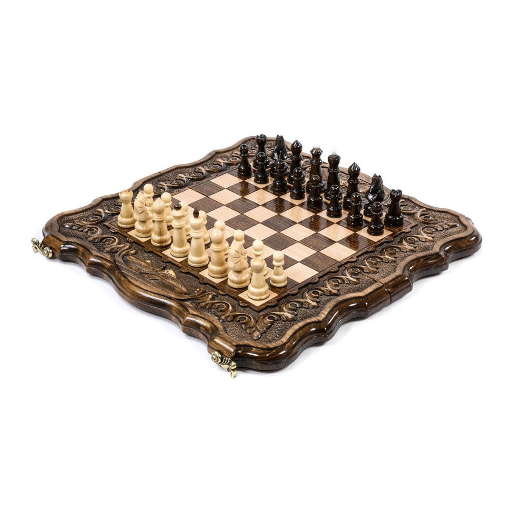 Handmade Wooden Chess and Backgammon Set with Mount Ararat, 40 cm