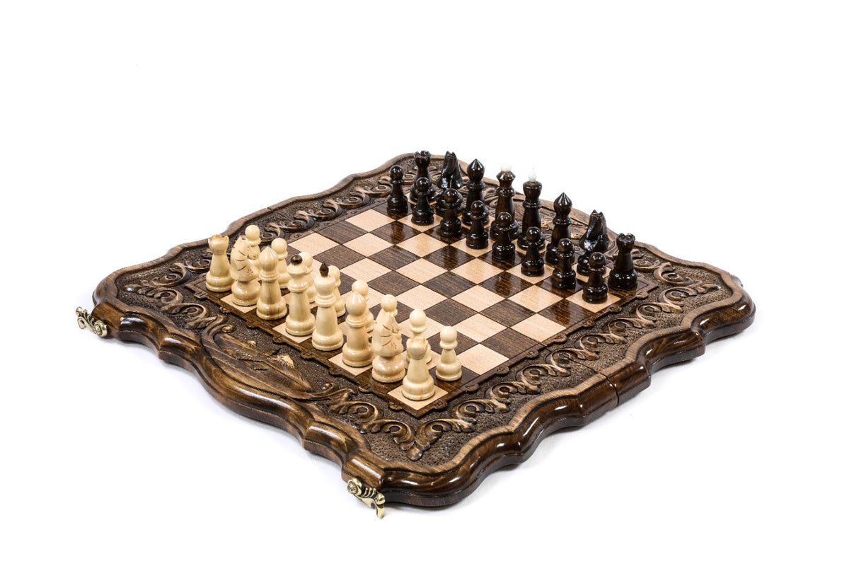 Handmade Wooden Chess and Backgammon Set with Mount Ararat, 40 cm