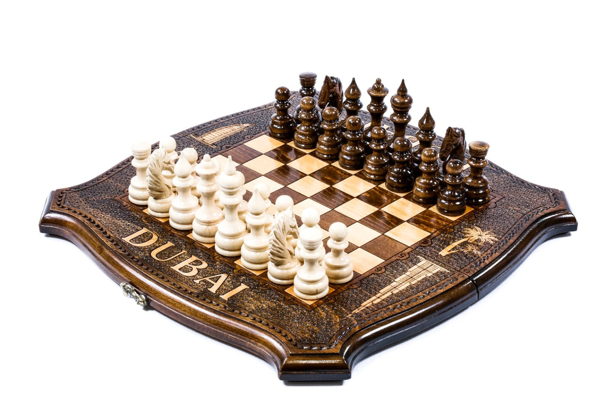 Handmade Wooden Chess and Backgammon Set with Dubai Edition, 40 cm