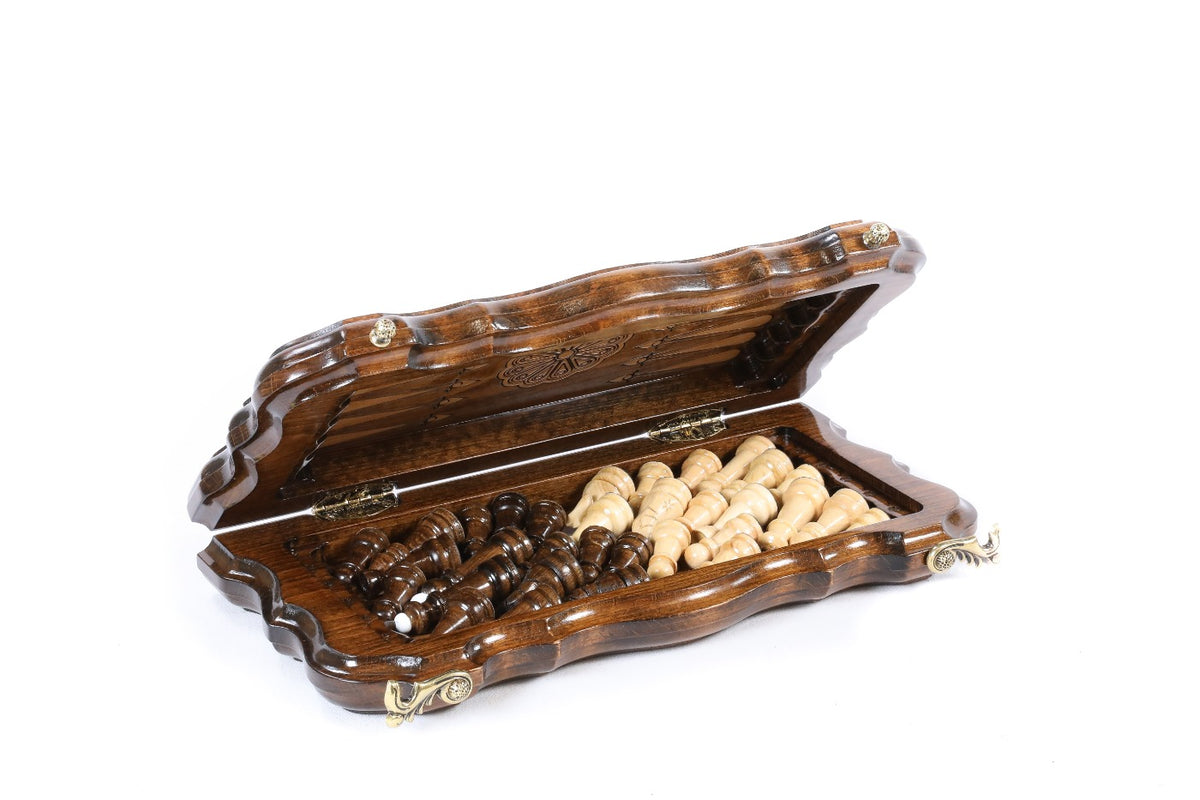 Handmade Wooden Chess and Backgammon Set with Contour Outline, 30 cm - photo 5