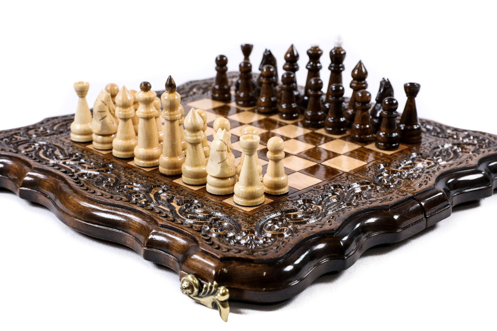 Handmade Wooden Chess and Backgammon Set with Contour Outline, 30 cm - photo 2