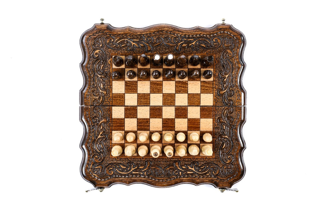 Handmade Wooden Chess and Backgammon Set with Contour Outline, 30 cm - photo 10